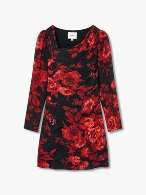 Reformation Black Mini Dress with Red Floral Print